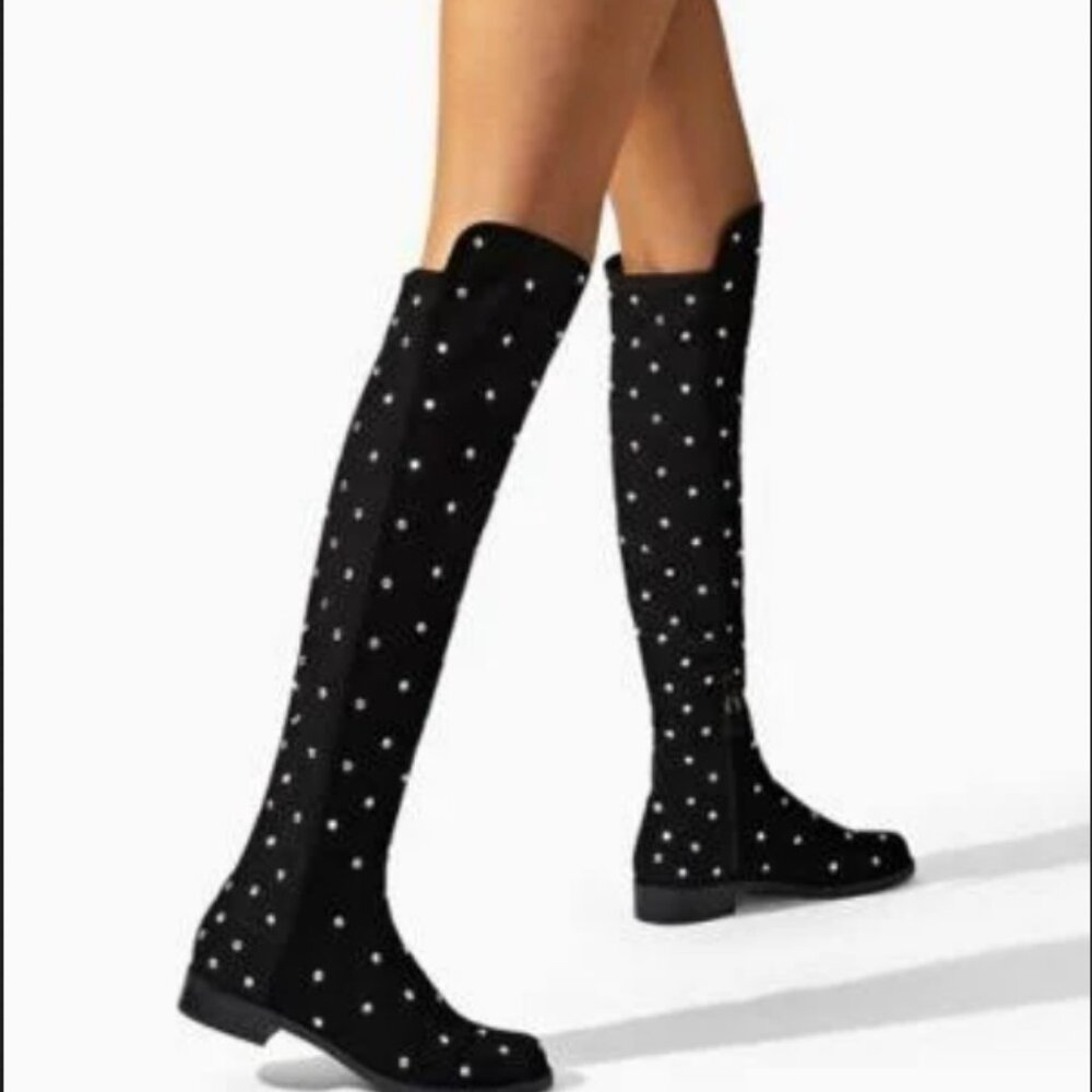 STUART WEITZMAN 37/6.5US Suede HIGHSHINE Crystal 5050 Over-The-Knee Boots in box - Picture 2 of 10